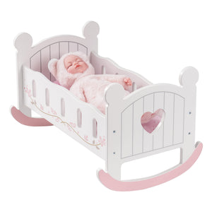 ROBOTIME Wooden Play Doll Cradle Rocking Baby Doll Crib, Reversible Doll Bedding for Toddler Girl,Fits Dolls Up to 20 Inches (White)