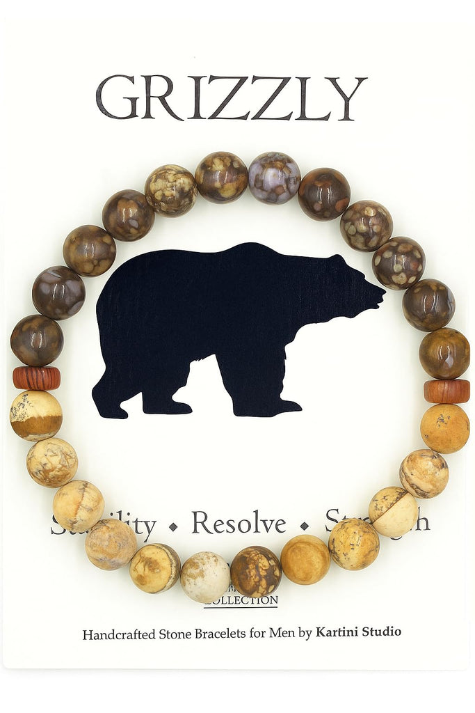 Kartini Studio Natural Stone Bracelet, Grizzly Bear Bracelet, Jewelry for Man