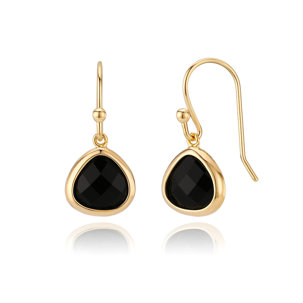 Dainty Simulated Black Onyx Dangle Earrings, 14k Gold-Plated, Hypoallergenic, Lightweight Crystal Drops, Minimalist Black and Gold Jewelry by MJLULU