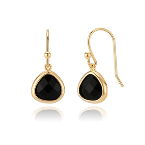 Dainty Simulated Black Onyx Dangle Earrings, 14k Gold-Plated, Hypoallergenic, Lightweight Crystal Drops, Minimalist Black and Gold Jewelry by MJLULU