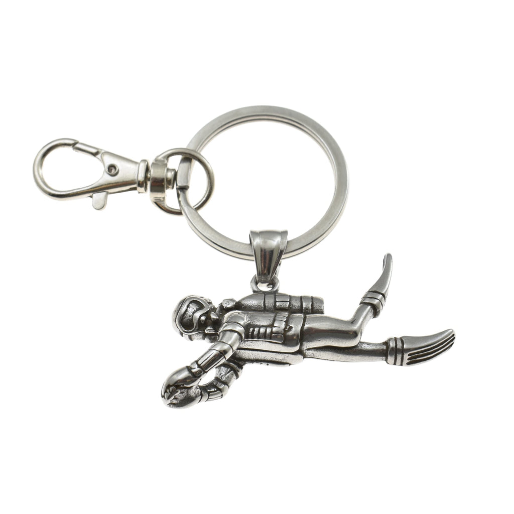 3D Scuba Diver Keychain in Stainless Steel | Certified Diver Gift | 50mm x 28mm Charm