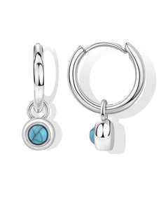 Elaximn Tiny Turquoise Huggie Small Hoop Earrings with December Birthstones, Hypoallergenic Silver Statement Western Drop Dangle Earrings for Women