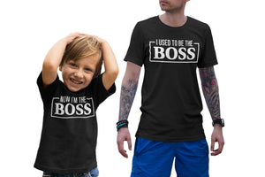 TWO SHIRTS - The Boss - Used to be the Boss - Father Son matching shirts - Funny Dad Baby Son tshirt Birthday Gift Father's Day New Baby Boy Man Kid Daddy