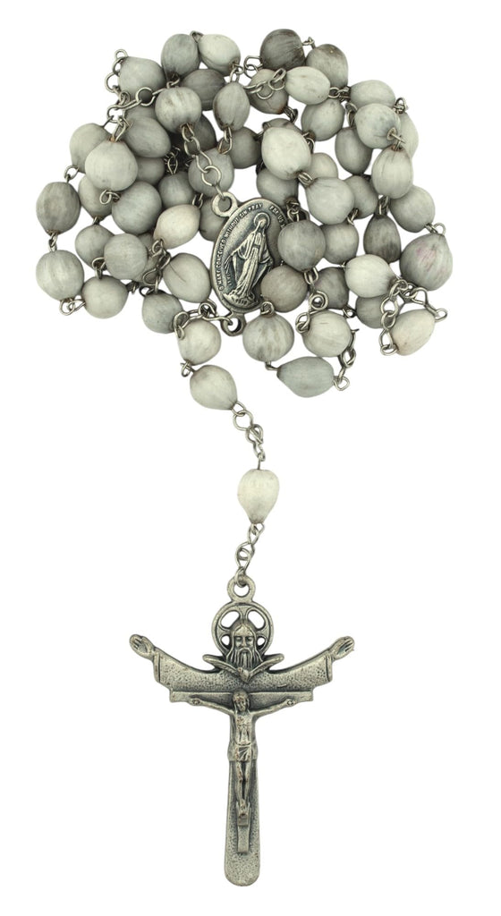 Rosary - Job's Tears Beads, Holy Trinity Crucifix, Antique Silver | Beautiful and detailed design | Handcrafted in Italy by Italian Craftsman | Catholic prayer and meditation