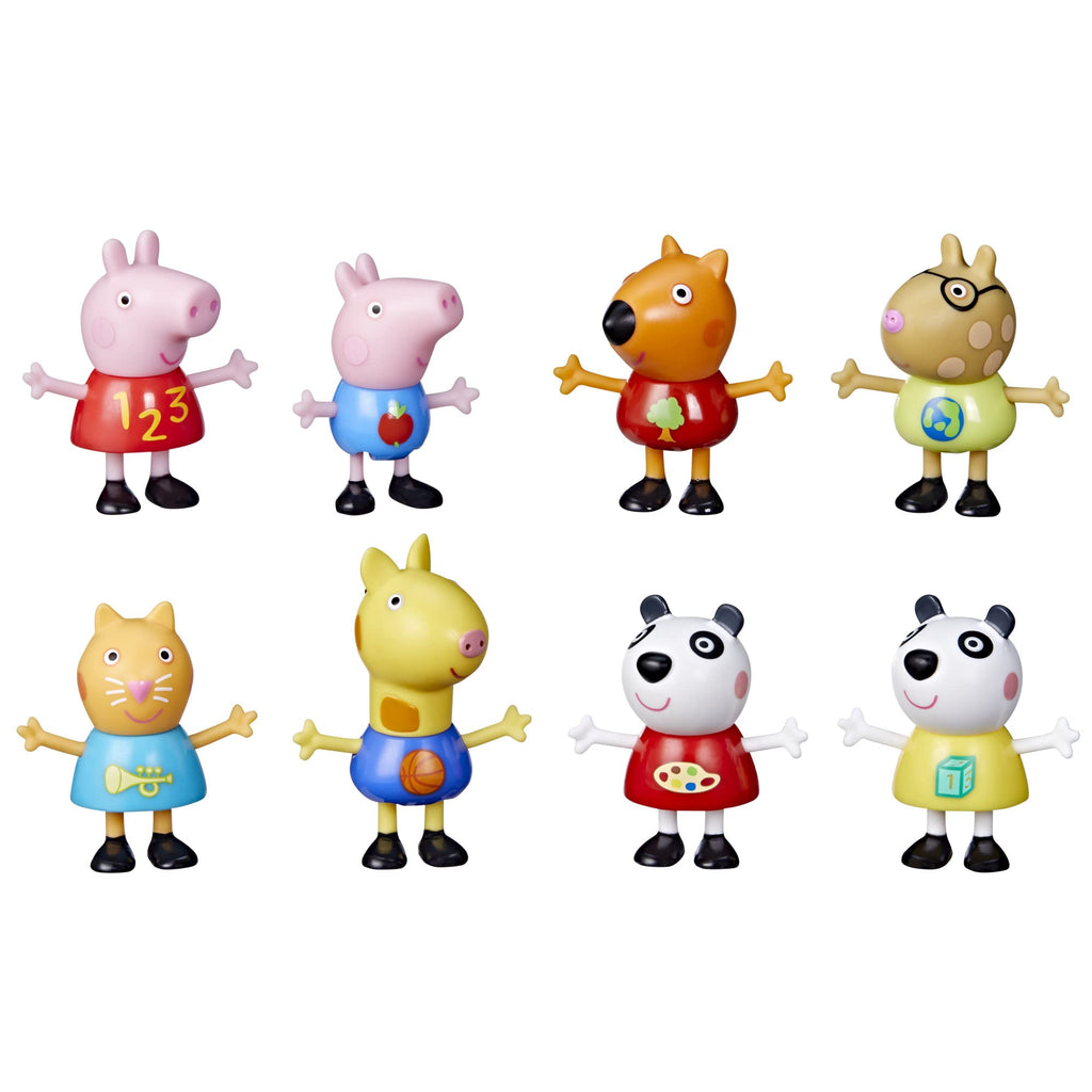 Peppa Pig School Classroom Toy Figures 8-Pack, Peppa Pig, George Pig, Peggi Panda, Candy Cat and More, Back to School Gifts for Kids, Ages 3+