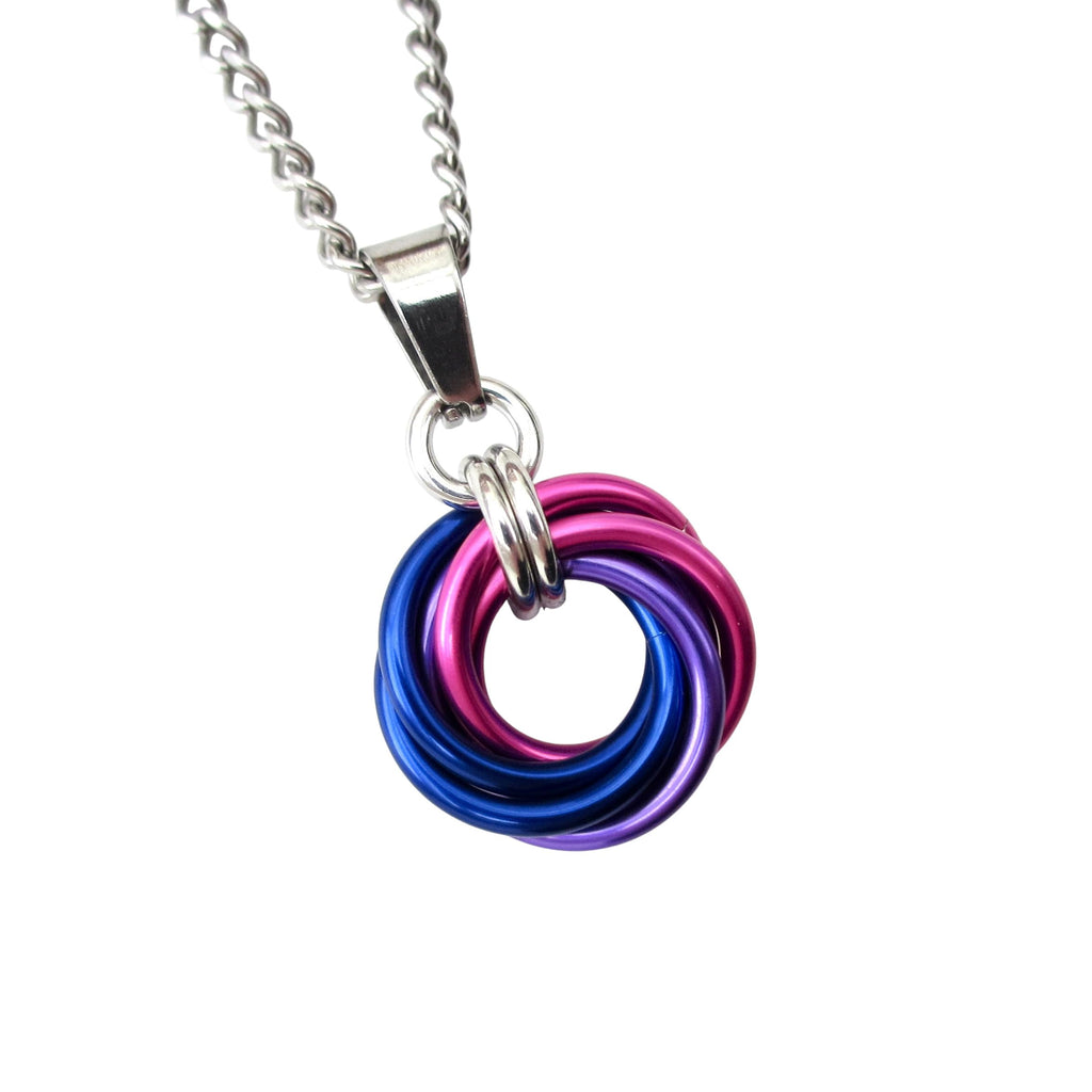 Tattooed and Chained Chainmaille Bi Pride Pendant, Handmade Chainmail Love Knot, Small Circle Charm, Bisexual Flag Jewelry, Gift for Pride or Daily Wear