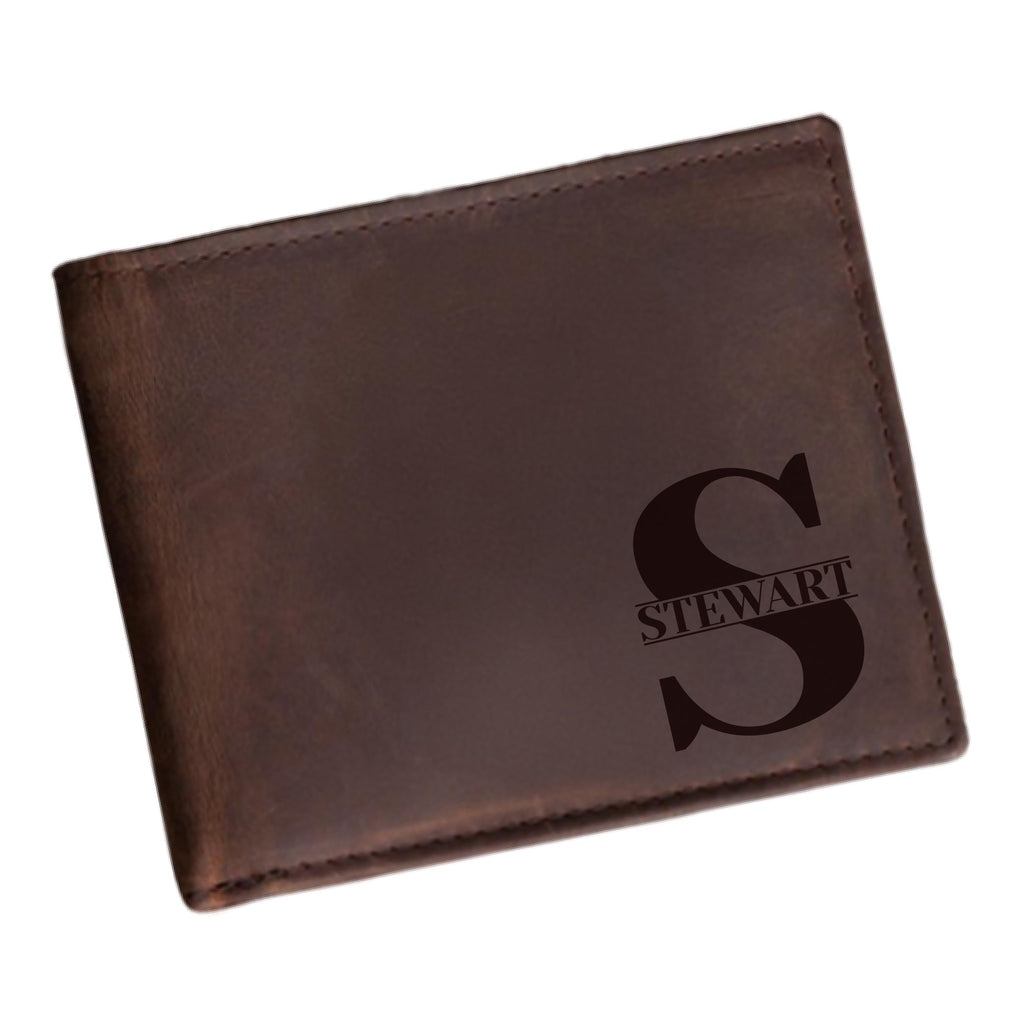 Personalized Leather Wallet for Men – Custom Engraved Name or Initial Monogram – RFID Blocking Bifold Wallet – Slim Front Pocket Card Holder – Custom Gift for Dad, Husband, Boyfriend, or Groomsmen