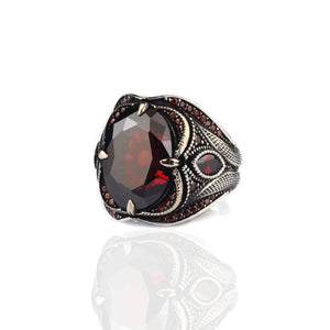 BayVog 925 Sterling Silver Mens Garnet Ring, Handmade Garnet Stone Silver Rings For Men Gifts For Men Handmade Mens Silver Ring Gift For Him Gemstone Silver Ring For Men