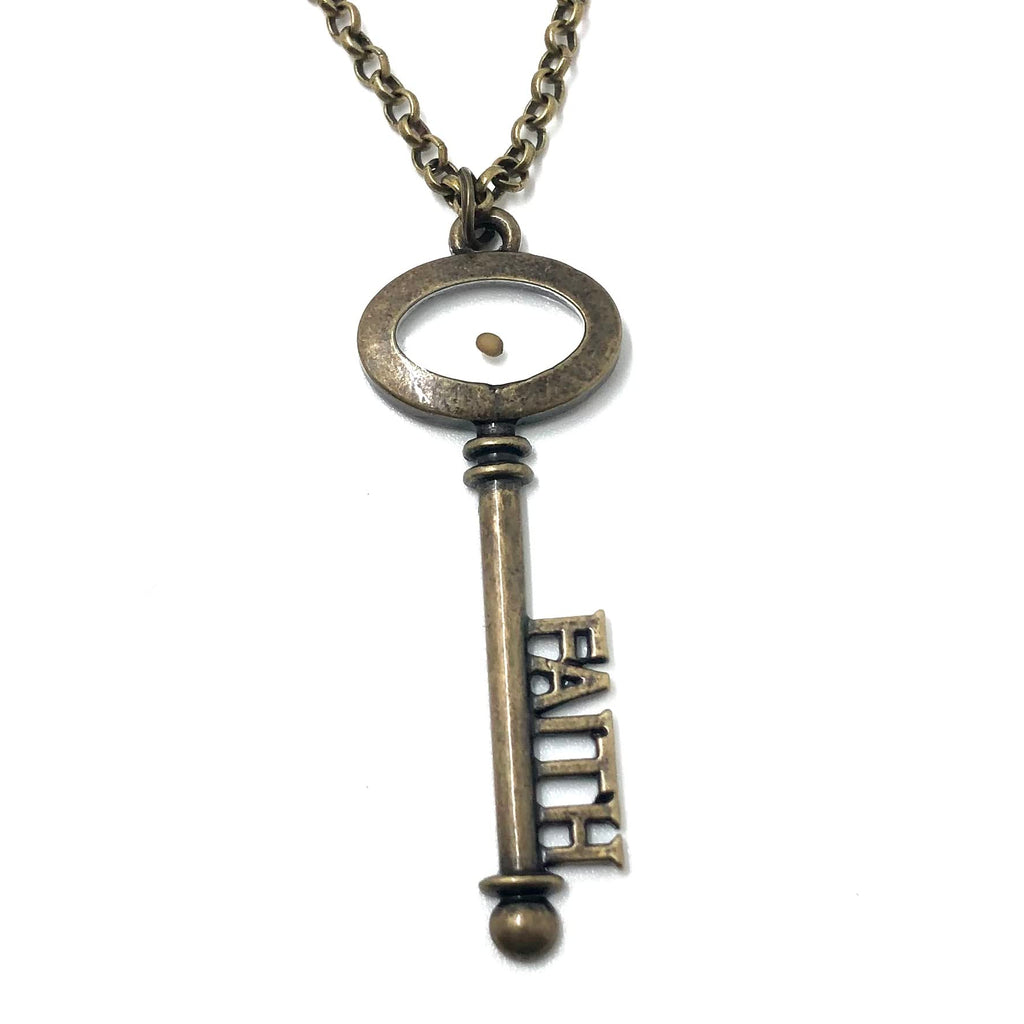Mustard Seed Faith Key Necklace, Christian Gift Box, Skeleton Key Jewelry Mom Daughter Wife