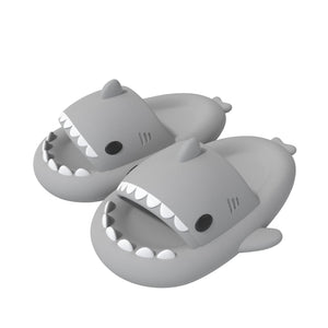ChayChax Boys Girl Cloud Shark Slides Non-Slip Novelty Open Toe Sandals Extremely Comfy Cushioned Thick Sole Cute Cartoon Shower Slippers Indoor & Outdoor?Light Grey?6.5-7.5Big Kid