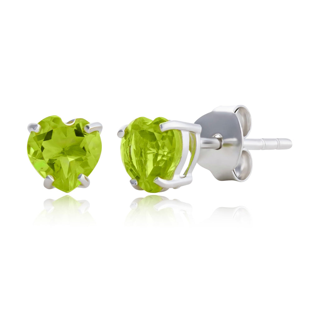 MAX + STONE 10k White Gold Heart Stud Earrings for Women with Peridot August Birthstone