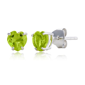 MAX + STONE 10k White Gold Heart Stud Earrings for Women with Peridot August Birthstone