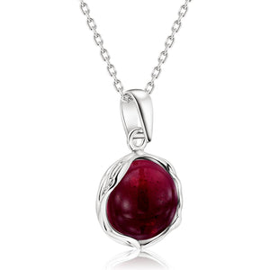 Red Garnet Necklace for Women - 12mm Round Germstone Garnet Pendant - 925 Sterling Silver Cable Chain 45cm - January Birthstone - Necklace Silver - Perfect for Classy Gift and Everyday Wear