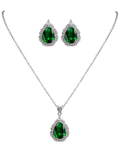 Watforsh Green and Silver Teardrop Emerald Jewelry Set Pendant Thin Birthstone Adjustable Necklace Chain Cubic Zirconia Studs for Women