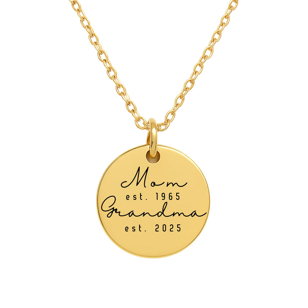 Personalized Mom or Grandma Necklace – Custom Engraved Name & Year Pendant – Mother’s Day, Birthday, Christmas Gift – Elegant Gold or Silver Stainless Steel Jewelry for Women, Mothers, Grandmothers