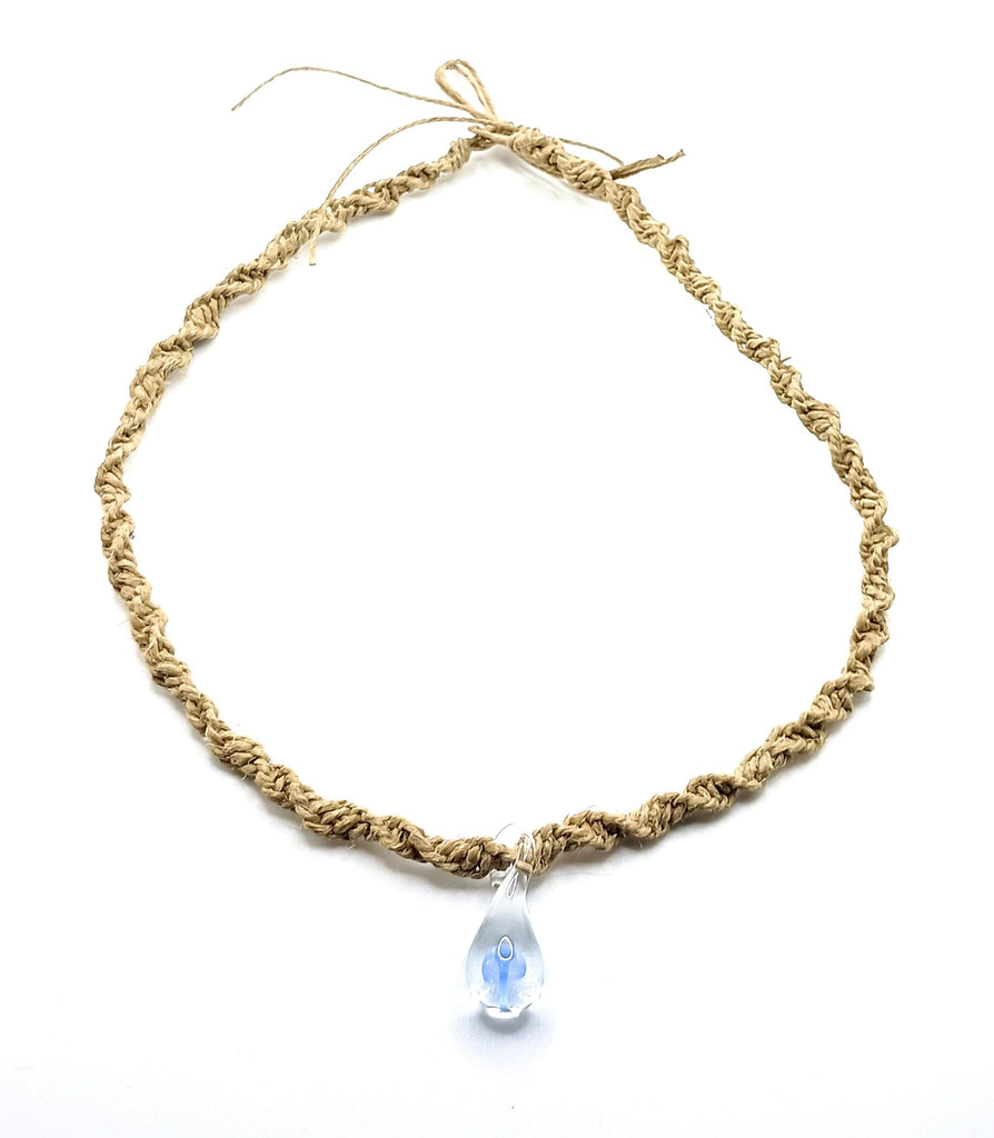Hemp Necklace with Mushroom (Periwinkle Blue on Tan Brown)