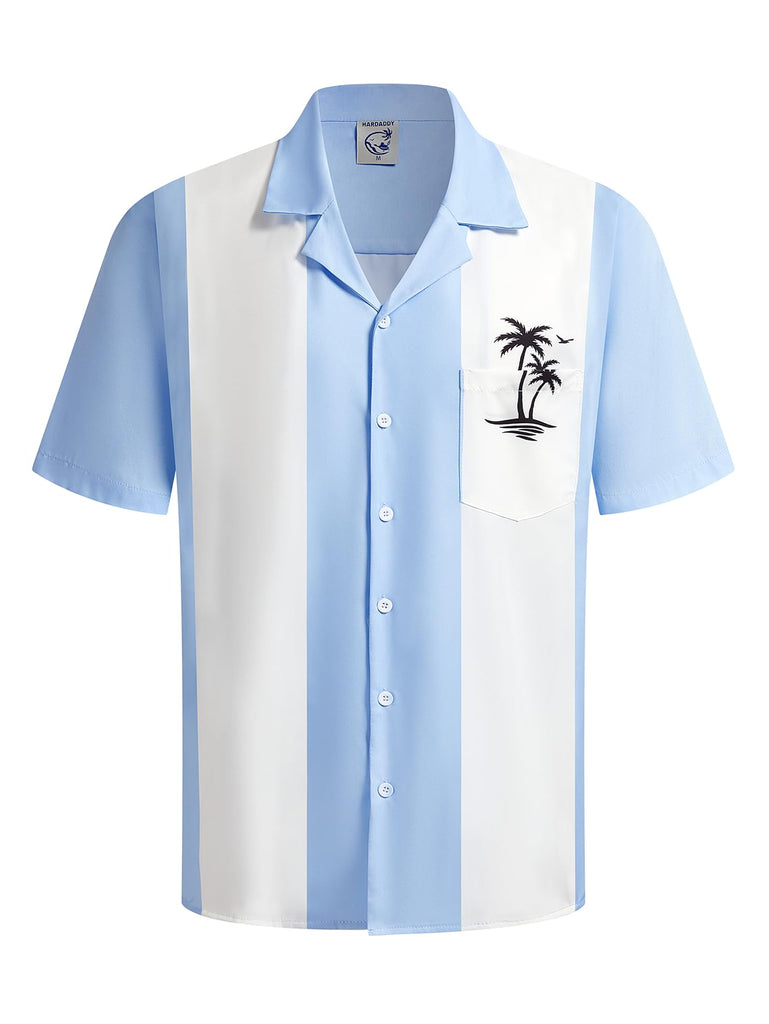 Hardaddy Men's Camp Collar Retro Vintage Bowling Button Down Shirt with Pocket Casual Short Sleeve Beach Shirts Summer Blue Coconut 3XL