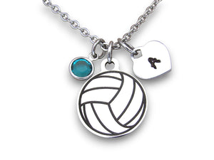 Volleyball Charm Necklace with Initial & Birthstone, Handmade Volleyball Personalized Jewelry