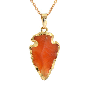 Paialco Natural Orange Agate Gemstone Rock Healing Crystal Arrow Shape Pendant Necklace