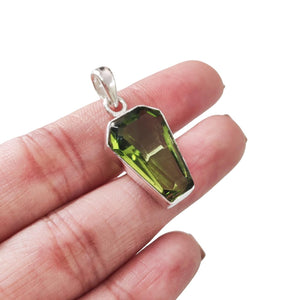 Peridot Pendant, Natural Peridot Pendant, August Birthstone, Womens Pendant Necklace, 925 Sterling Silver, Christmas, Thanksgiving, Mens Pendant, Handmade Jewelry, Coffin Shape Pendant