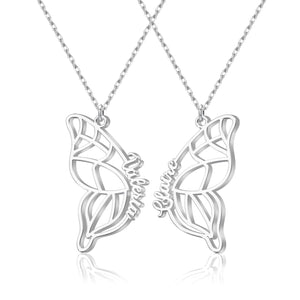Elemtansy Custom 2Pcs BFF Necklace-Split Butterfly Engraved with Names, Matching Best Friend Necklace for 2, 925 Sterling Silver Friendship Necklace Gifts for Women, Best Friend, Sister