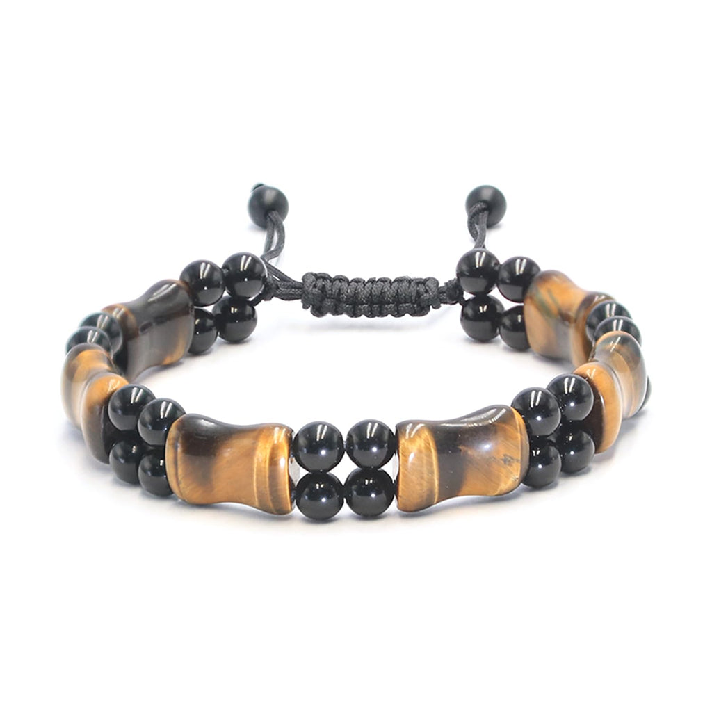 GENASTO Natural Tiger Eye Stone Beaded Bracelet for Men - Men's Tigers Eye Crystal Bracelets with Black Obsidian Beads, Healing Energy Protection Bracelet Mens Jewelry Gifts for Christmas Birthday