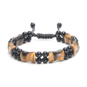 GENASTO Natural Tiger Eye Stone Beaded Bracelet for Men - Men's Tigers Eye Crystal Bracelets with Black Obsidian Beads, Healing Energy Protection Bracelet Mens Jewelry Gifts for Christmas Birthday