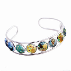 Mariiearly Van Gogh Art Pattern Bracelet?Vincent Van Gogh Starry Night Jewelry Sunflower Bracelet Almond Branch Blooming Bracelets Stained Glass Cuff Bracelets Jewelry Gifts For Artists Women