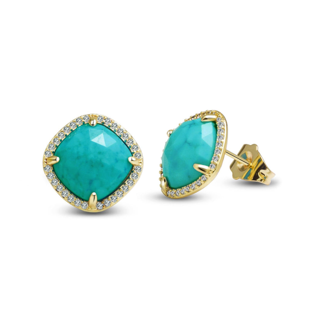 Turquoise Earrings for Women, Gold Stud Fashion Earrings for Daily Wear, Unique December Birthstone Jewelry for Her