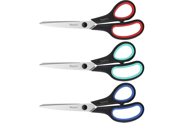 3-Pack 8" Heavy Duty Scissors with Ultra Sharp Blades and Comfort Grip Handles - For Office, Home, School, Sewing, and Crafts