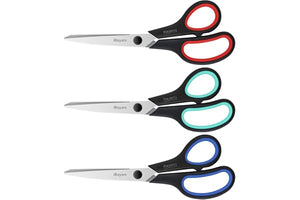3-Pack 8" Heavy Duty Scissors with Ultra Sharp Blades and Comfort Grip Handles - For Office, Home, School, Sewing, and Crafts
