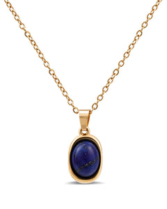 Zikichiky 14K Gold Plated Gemstone Pendant Necklace for Women-Charm Blue Lapis lazuli Natural Stone Necklace, Dainty Western Jewelry Gift for Her