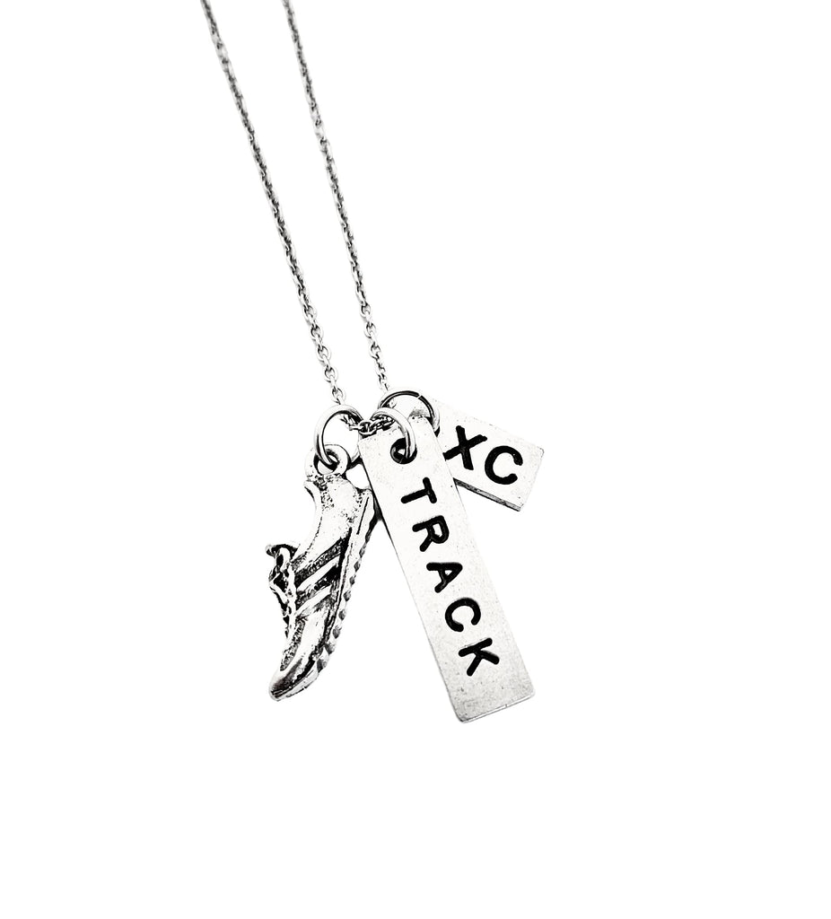 THE RUN HOME Pewter Running Shoe Charm, Track & XC Necklace - 18 Inch Stainless Steel Cable Chain with Lobster Claw Clasp