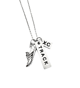THE RUN HOME Pewter Running Shoe Charm, Track & XC Necklace - 18 Inch Stainless Steel Cable Chain with Lobster Claw Clasp