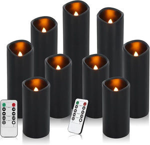 Antizer Real Wax Flameless LED Candles - Battery Operated, Remote & Timer - Burgundy Pillar Candle Set (9 pcs, Various Heights)