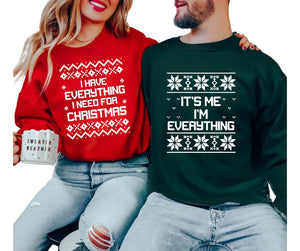 I Have Everything I Need Couples Matching Sweatshirts For Christmas, His and Hers Christmas Sweatshirts, Matching Couples Ugly Christmas Sweater, Cute Holiday Matching Sweatshirts Husband and Wife.