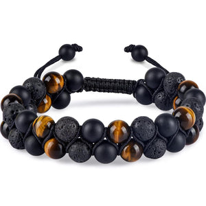 BHAVYAASHI Triple Protection Bracelet for Men Women Lava Rock, Black Onyx & Tiger Eye – 8mm Handmade Beads | Healing Crystal Protection Bracelets for Luck, Prosperity & Happiness
