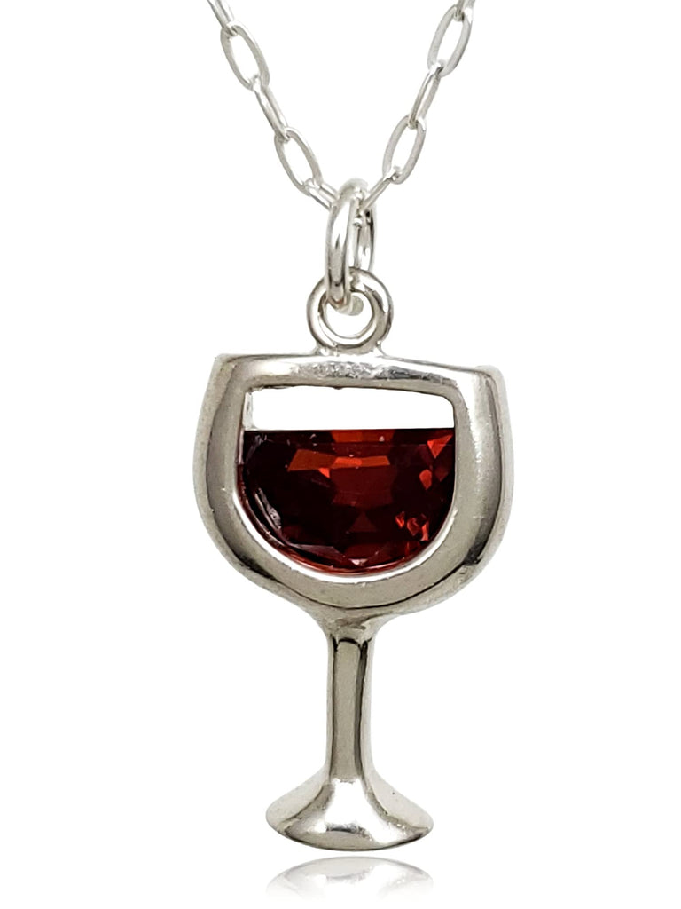 EnCharmed Sterling Silver Red Wine Glass Charm Necklace with Cubic Zirconia, Sommelier Wine Tasting Pendant Jewelry