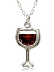 EnCharmed Sterling Silver Red Wine Glass Charm Necklace with Cubic Zirconia, Sommelier Wine Tasting Pendant Jewelry