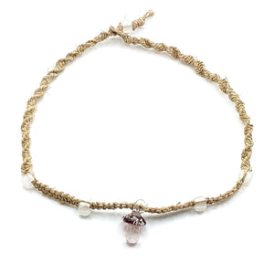 Glow mushroom hemp necklace (Purple on Tan Brown Cord)