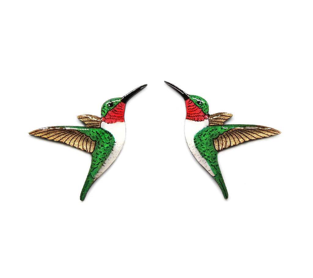 Ruby throat Flying Hummingbird handmade stud bird earrings for women stainless steel post