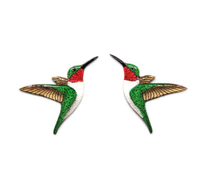 Ruby throat Flying Hummingbird handmade stud bird earrings for women stainless steel post