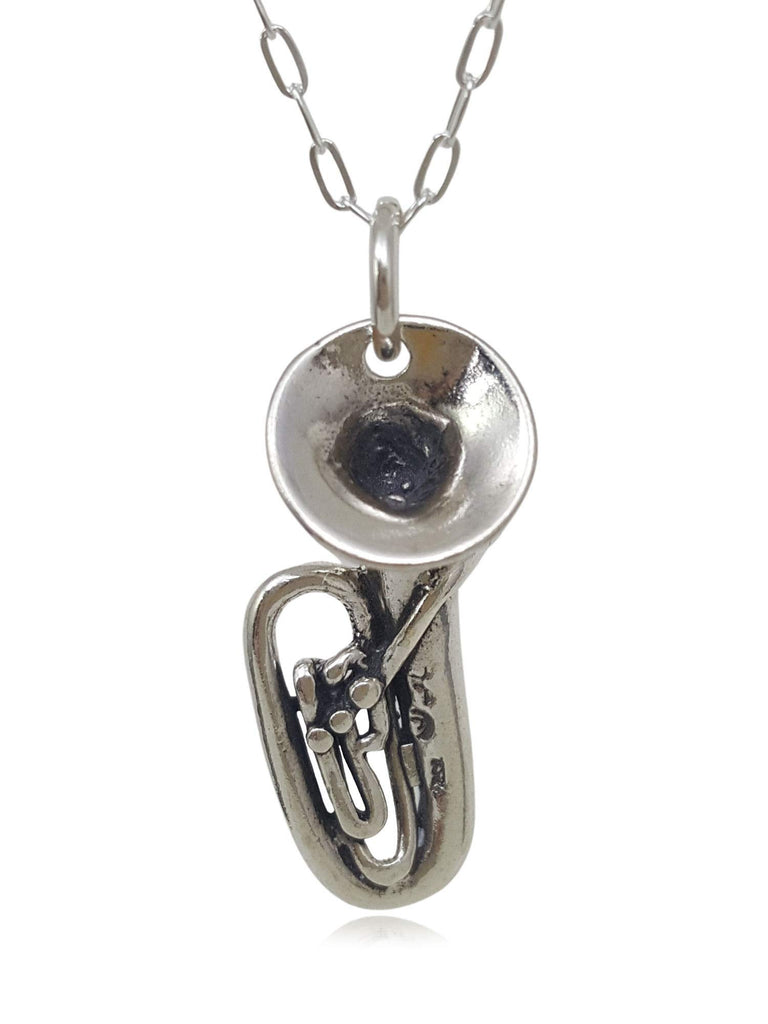EnCharmed Sterling Silver Tuba Musical Instrument 3D Charm Necklace, 18"