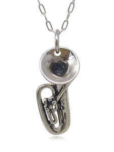 EnCharmed Sterling Silver Tuba Musical Instrument 3D Charm Necklace, 18"