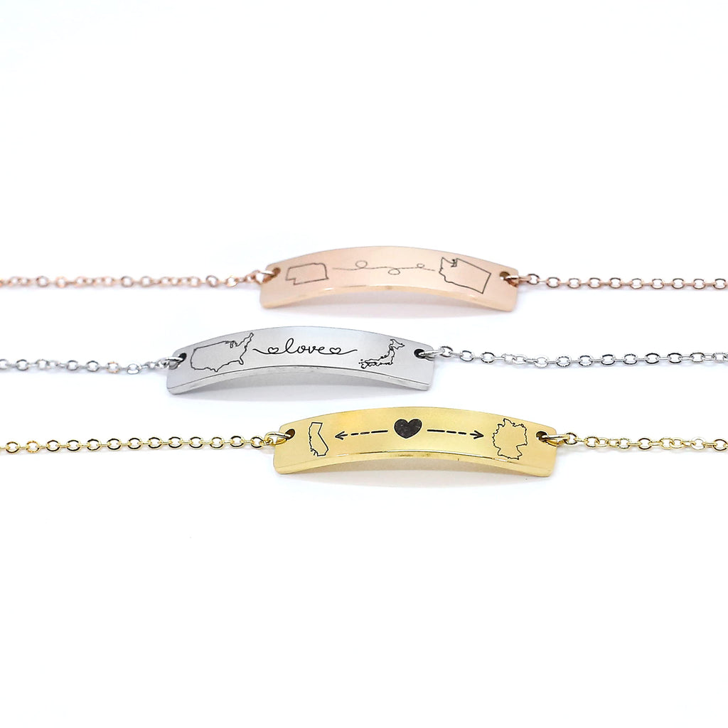 Somethings2share Personalized Bracelet Long-Distance Relationship State Custom Engraved Jewelry for Military Deployment, Couples, Best Friends Traveler's Memory Keepsake Unique Xmas Gift Idea