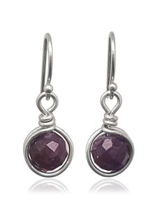 Sterling Silver Ruby Drop Earrings, Handmade Natural Gemstone Dangle Jewelry, July birthstone