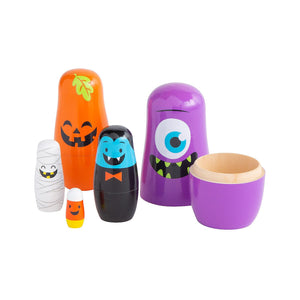 Fun Express Halloween Nesting Dolls - Russian Matryoshka Style Wooden Stacking Dolls Set of 5 | Kids Halloween Decor & Educational Nesting Toys for Toddlers 1-3 | Small Dolls for Girls & Boys Gift