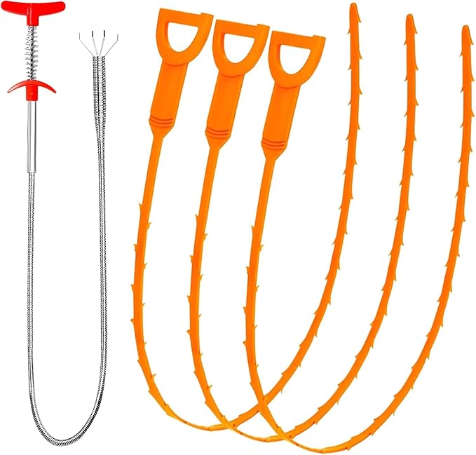 35.5inch Drain Clog Remover(1pcs), 25inch Drain Snake Hair Remover(6pcs) ? Cleaning Brush(2pcs), Hair Catcher Drain Auger Cleaner Tool Set For Toilet, Kitchen Sink, Bathroom Tub, Sewer, 9 Pack