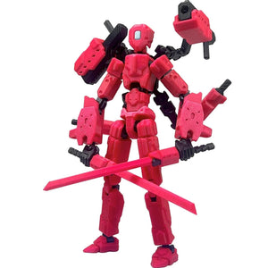 T13 Action Figure with Laser Cannon - Red Titan 13 Robot 3D Printed Multi-Jointed Articulated Movable Collectible Assembly Completed Desktop Decor & Designer Collectible