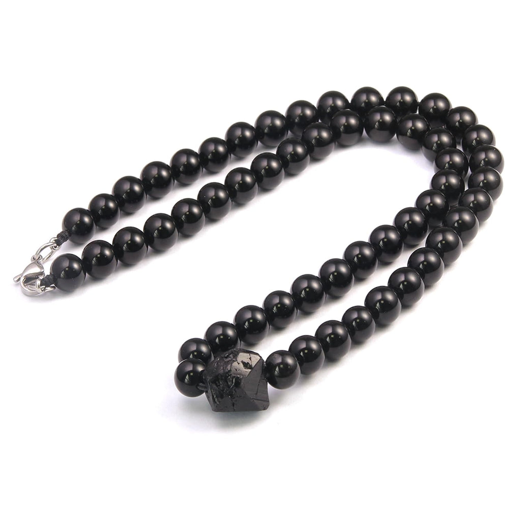 GENASTO Protection Crystals Beads Necklace for Men Genuine Black Tourmaline Obsidian Stone Necklace for Men, Masculine Men Beaded Necklaces Christmas Jewelry Gifts for Him